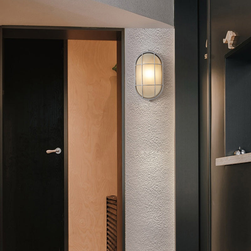 Metal Industrial Wall Sconce Geometric Shape Wall Light with Glass Shade for Courtyard