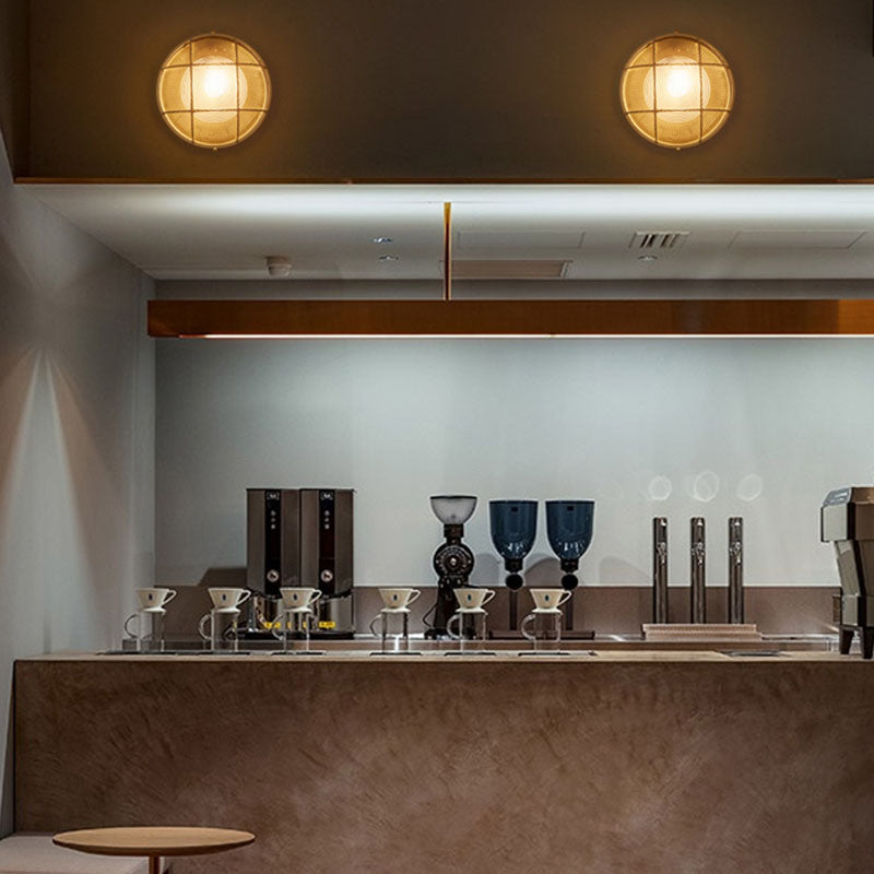 Metal Industrial Wall Sconce Geometric Shape Wall Light with Glass Shade for Courtyard