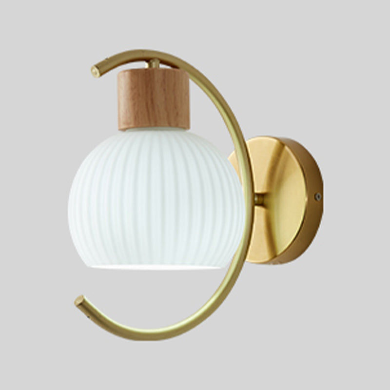 Wood Modern Wall Sconce Geometric Shape Wall Light with Glass Shade for Bedroom