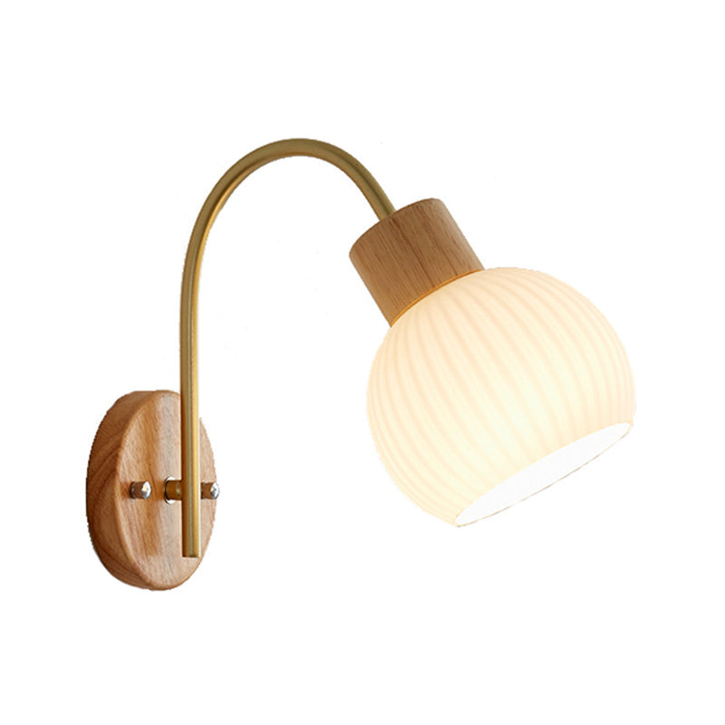 Wood Modern Wall Sconce Geometric Shape Wall Light with Glass Shade for Bedroom