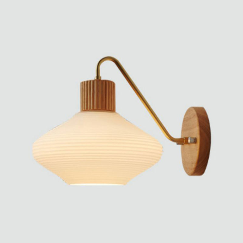 Wood Modern Wall Sconce Geometric Shape Wall Light with Glass Shade for Bedroom