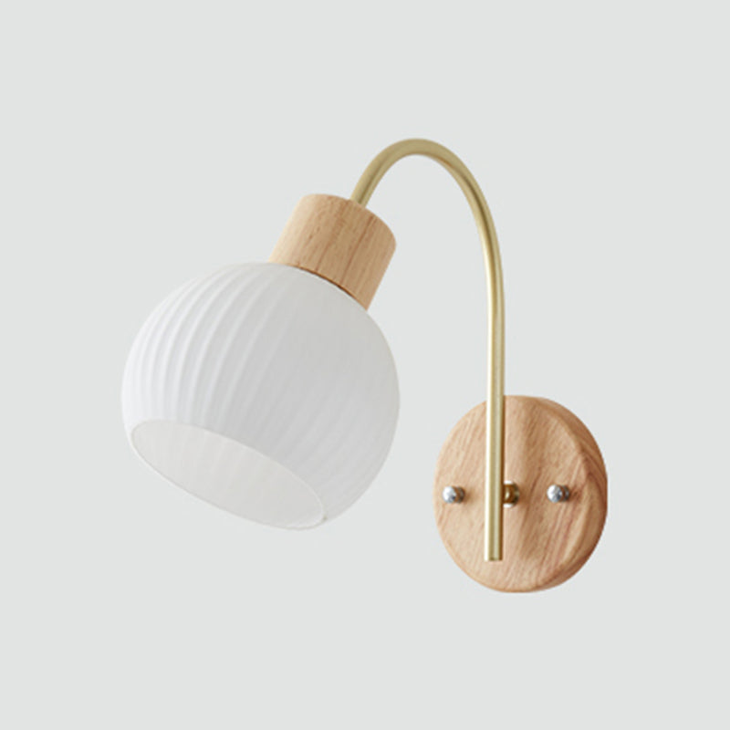 Wood Modern Wall Sconce Geometric Shape Wall Light with Glass Shade for Bedroom