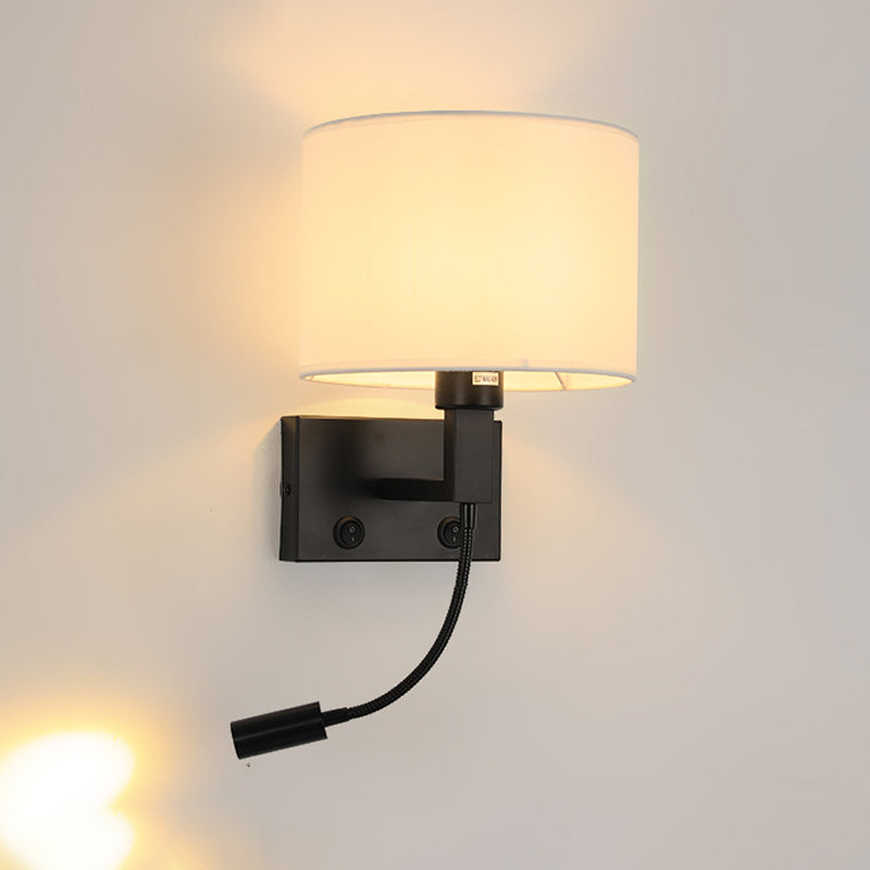Modern Cylinder Wall Light Fixture Fabric 2 Lights Wall Sconce for Bedroom