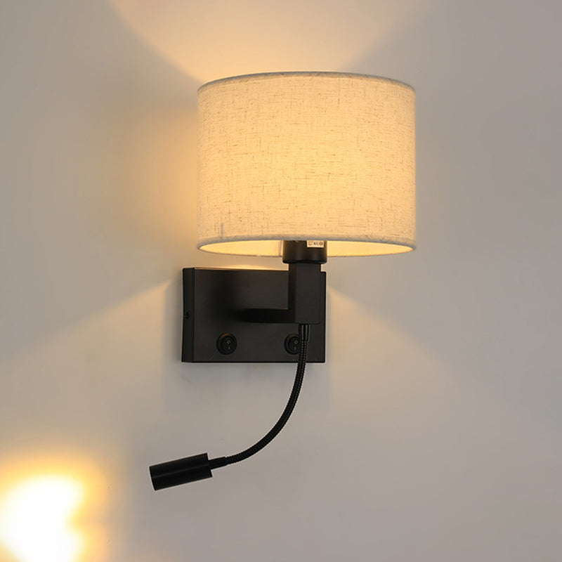 Modern Cylinder Wall Light Fixture Fabric 2 Lights Wall Sconce for Bedroom