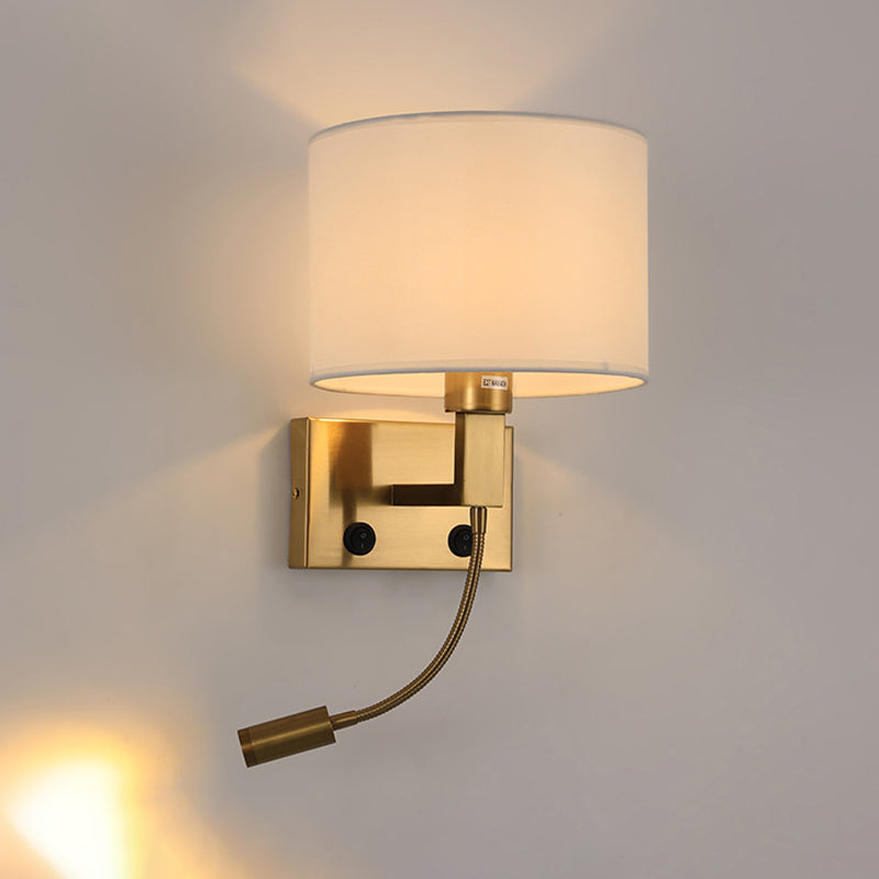 Modern Cylinder Wall Light Fixture Fabric 2 Lights Wall Sconce for Bedroom