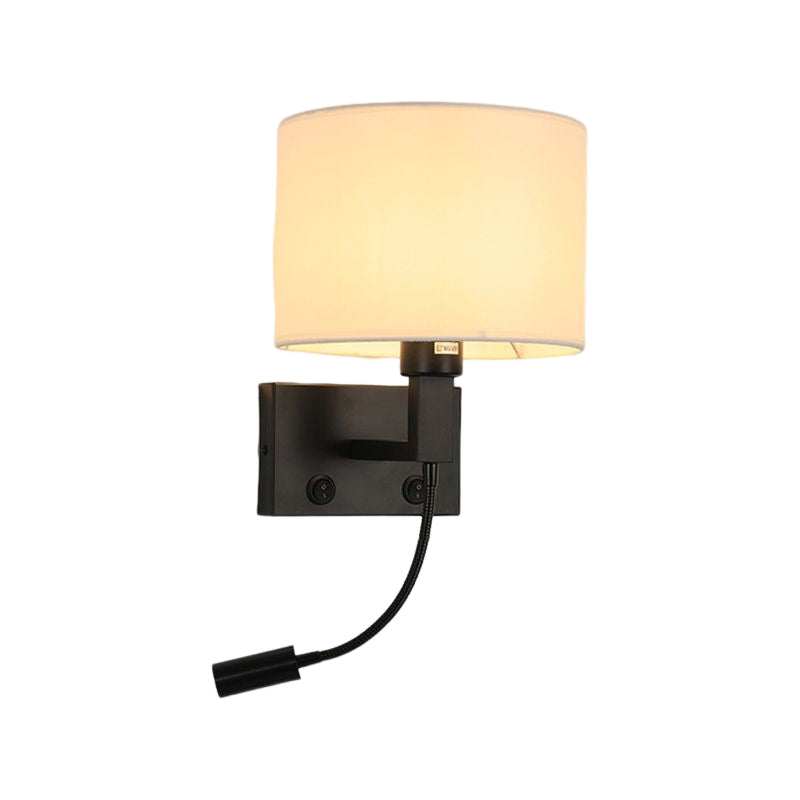 Modern Cylinder Wall Light Fixture Fabric 2 Lights Wall Sconce for Bedroom