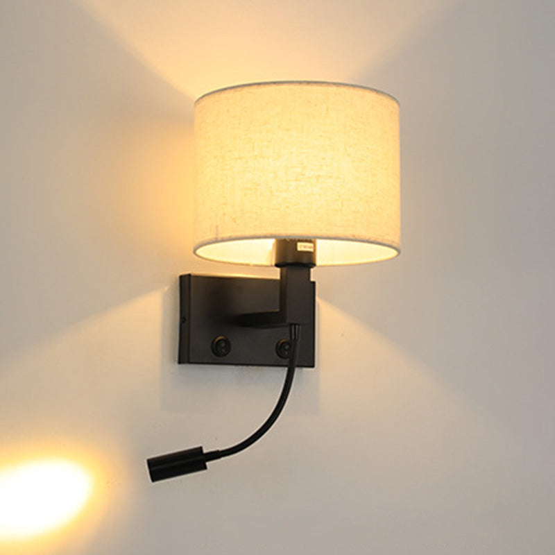 Modern Cylinder Wall Light Fixture Fabric 2 Lights Wall Sconce for Bedroom