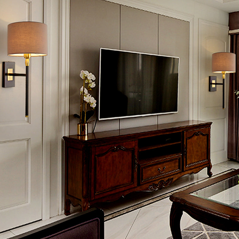 Cylinder Wall Light Fixture Modern Fabric 1 Light Wall Sconce in Brown