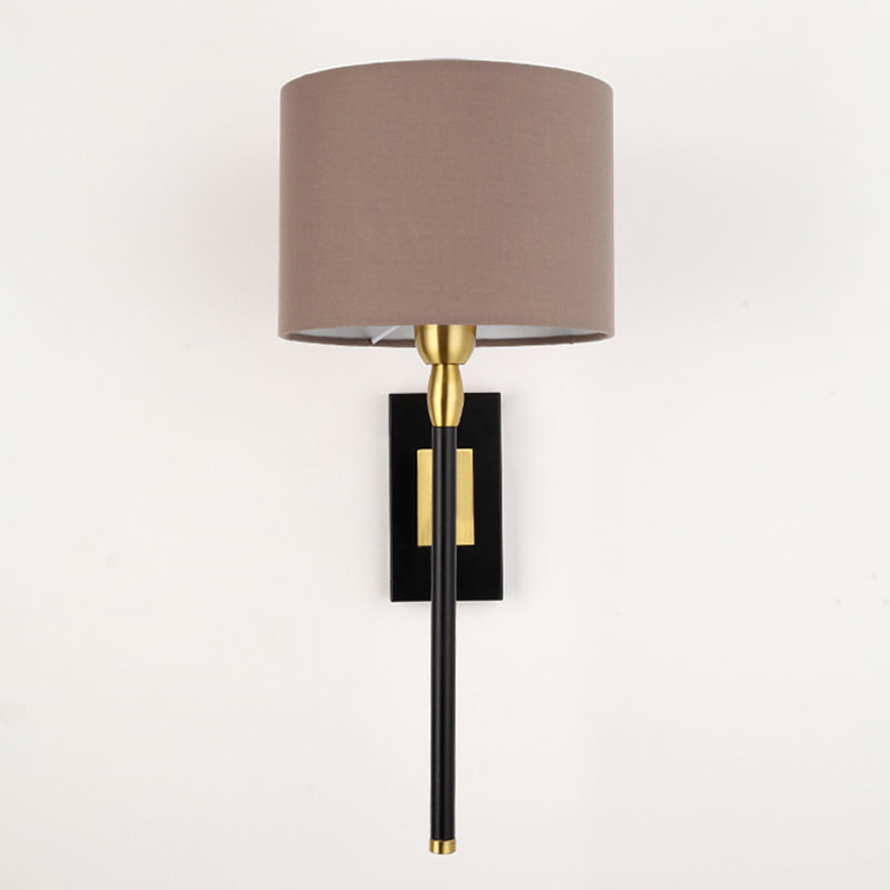 Cylinder Wall Light Fixture Modern Fabric 1 Light Wall Sconce in Brown