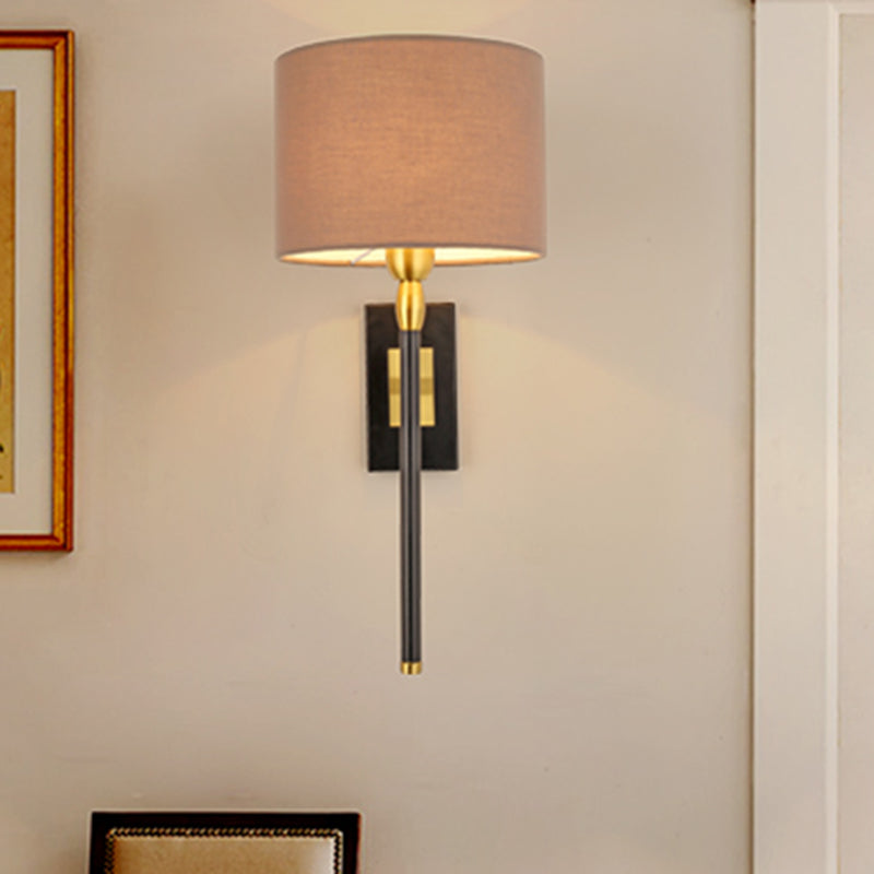 Cylinder Wall Light Fixture Modern Fabric 1 Light Wall Sconce in Brown
