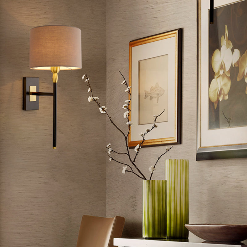 Cylinder Wall Light Fixture Modern Fabric 1 Light Wall Sconce in Brown