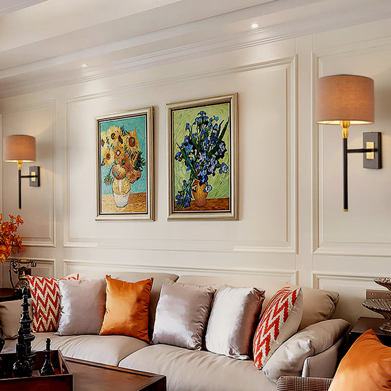 Cylinder Wall Light Fixture Modern Fabric 1 Light Wall Sconce in Brown