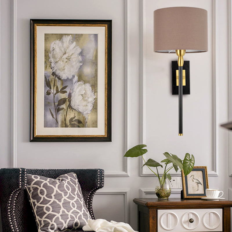 Cylinder Wall Light Fixture Modern Fabric 1 Light Wall Sconce in Brown