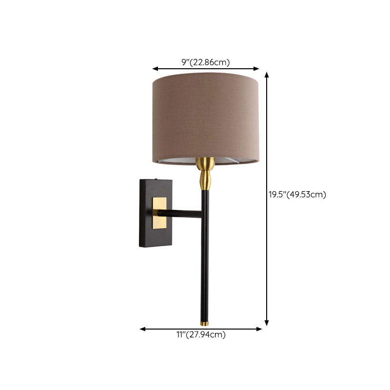 Cylinder Wall Light Fixture Modern Fabric 1 Light Wall Sconce in Brown