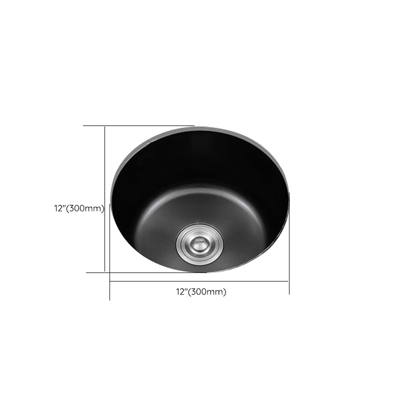 Stainless Steel Round Sink in Black Single Bowl Undermount Sink with Basket Strainer