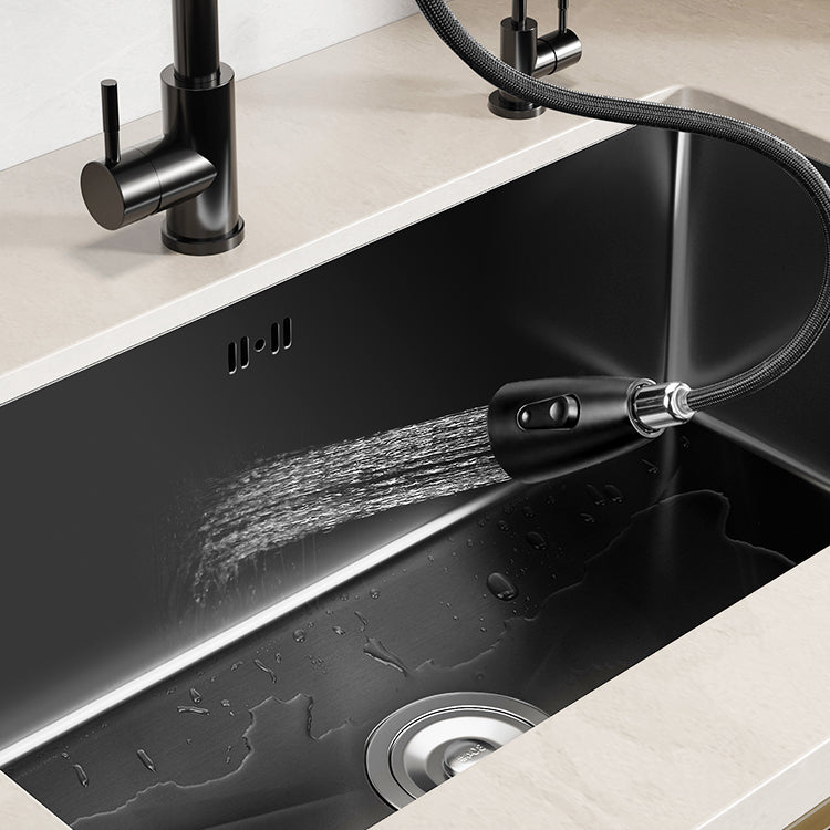 Rectangular Kitchen Sink Black Stainless Steel Single Bowl Top Mount Kitchen Sink