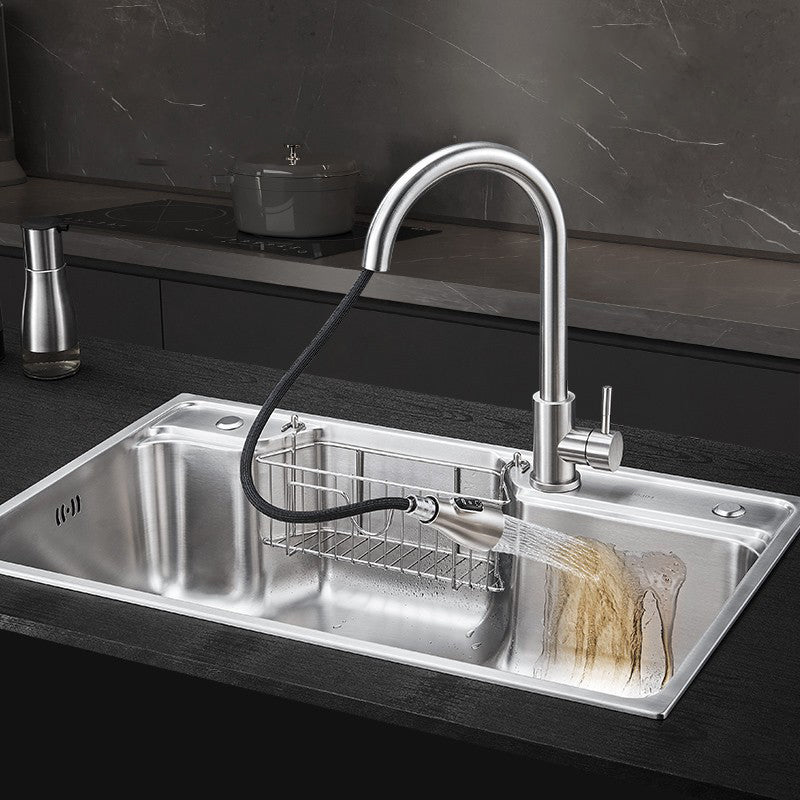 Classic Stainless Steel Sink Overflow Hole Kitchen Sink with Faucet
