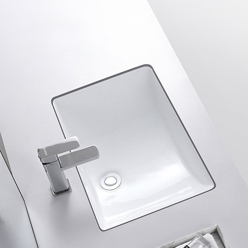 Traditional Undermount Vanity Sink Rectangular Porcelain with Pop-Up Drain Basin Sink