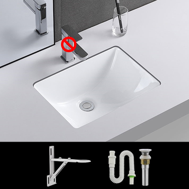 Traditional Undermount Vanity Sink Rectangular Porcelain with Pop-Up Drain Basin Sink
