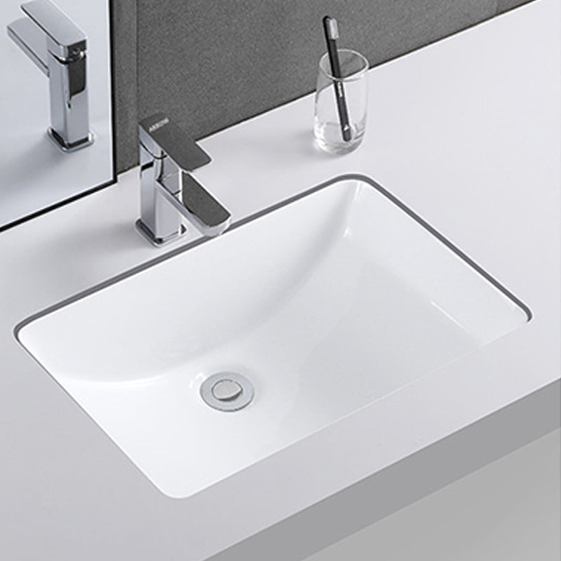Traditional Undermount Vanity Sink Rectangular Porcelain with Pop-Up Drain Basin Sink