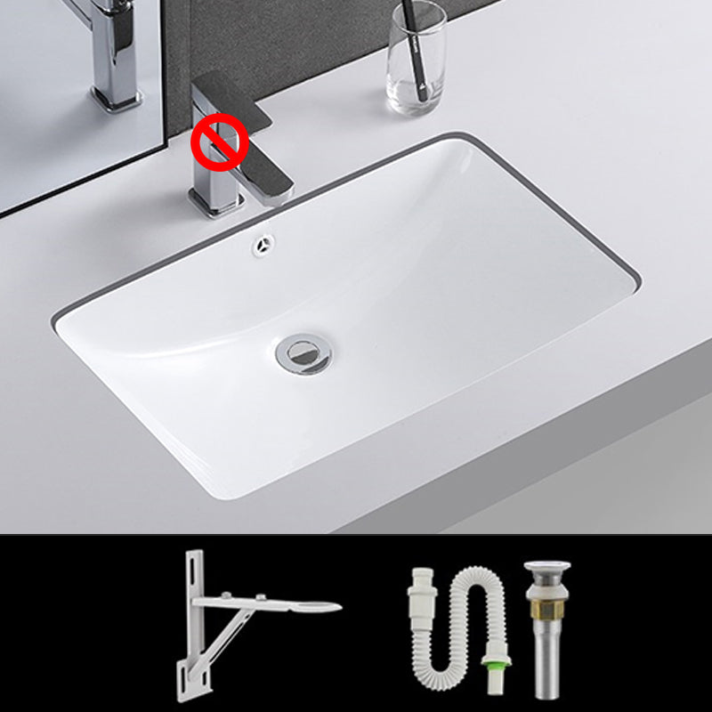 Traditional Undermount Vanity Sink Rectangular Porcelain with Pop-Up Drain Basin Sink