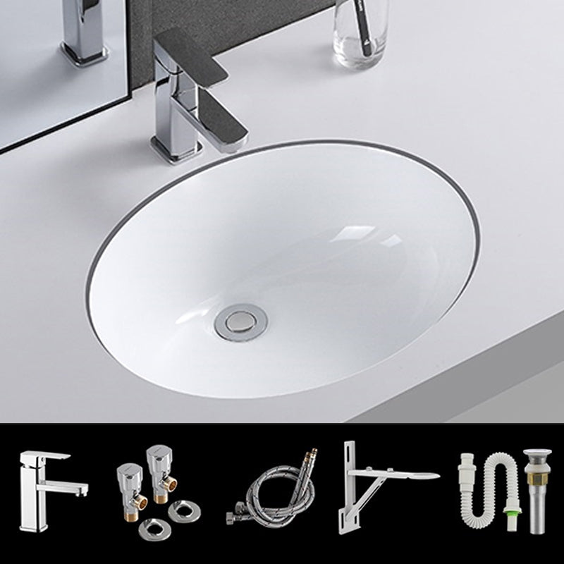 Traditional Undermount Vanity Sink Rectangular Porcelain with Pop-Up Drain Basin Sink