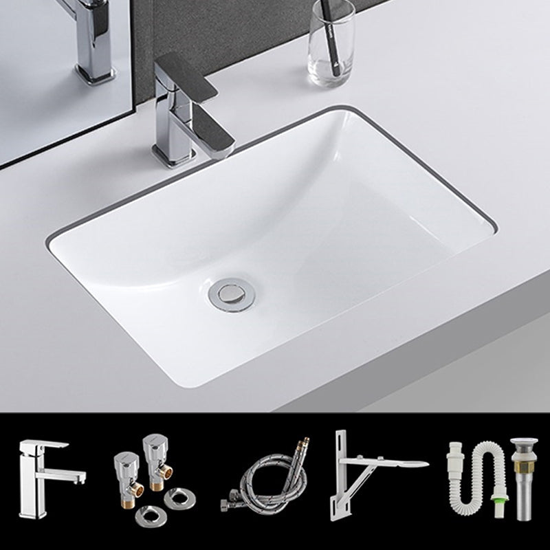 Traditional Undermount Vanity Sink Rectangular Porcelain with Pop-Up Drain Basin Sink