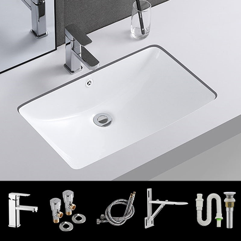 Traditional Undermount Vanity Sink Rectangular Porcelain with Pop-Up Drain Basin Sink