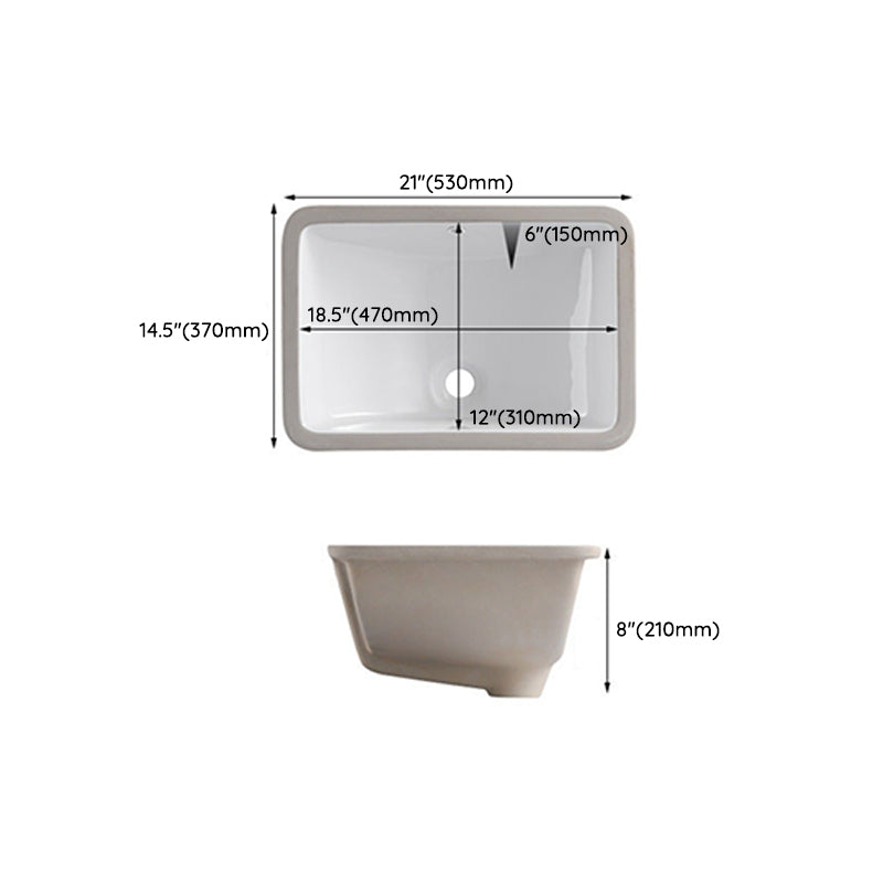 Traditional Undermount Vanity Sink Rectangular Porcelain with Pop-Up Drain Basin Sink