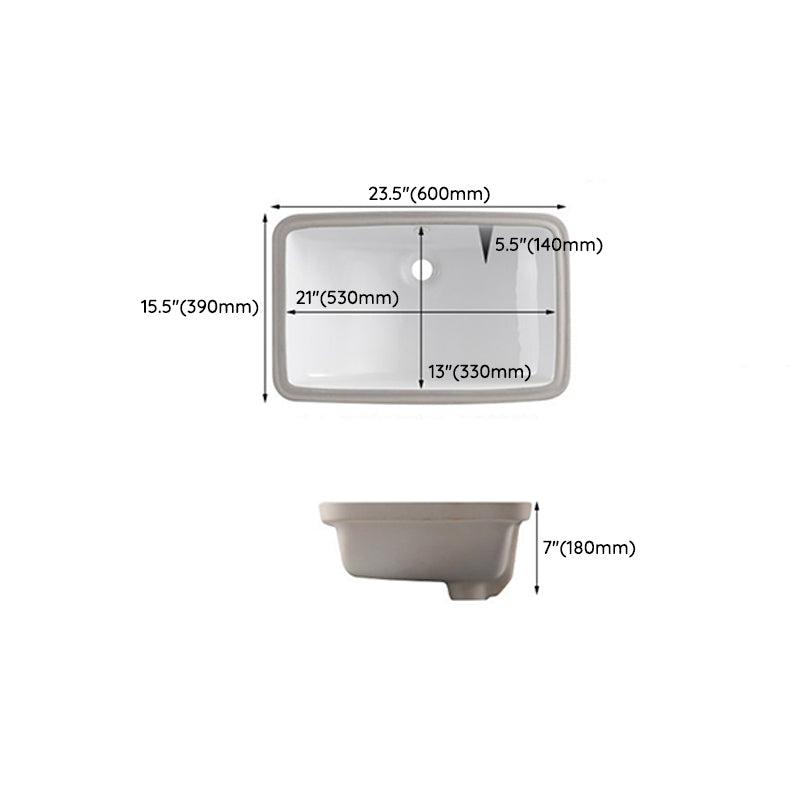 Traditional Undermount Vanity Sink Rectangular Porcelain with Pop-Up Drain Basin Sink