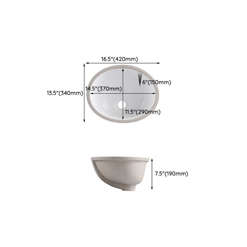 Traditional Undermount Vanity Sink Rectangular Porcelain with Pop-Up Drain Basin Sink