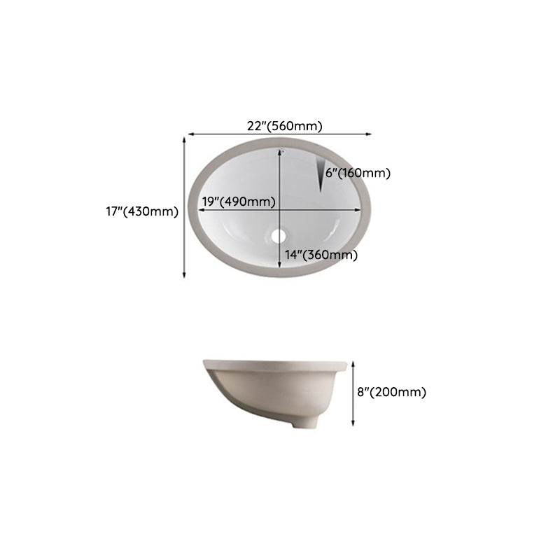 Traditional Undermount Vanity Sink Rectangular Porcelain with Pop-Up Drain Basin Sink