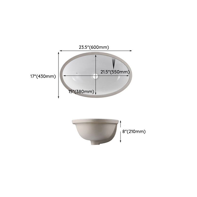 Traditional Undermount Vanity Sink Rectangular Porcelain with Pop-Up Drain Basin Sink