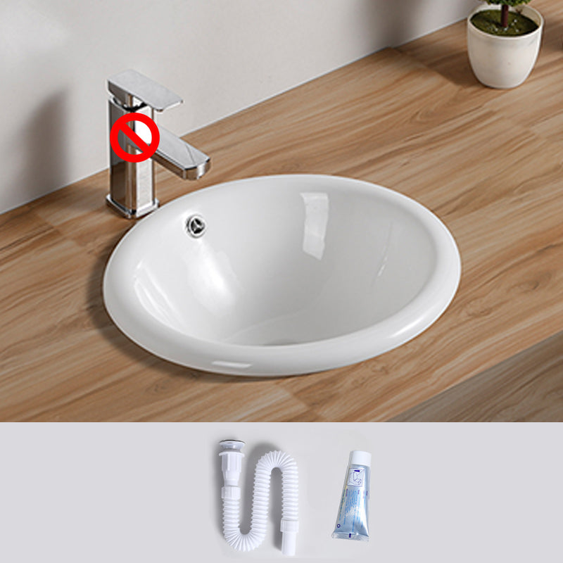 Traditional Drop-in Bathroom Sink Oval Porcelain with Overflow and Faucet Basin