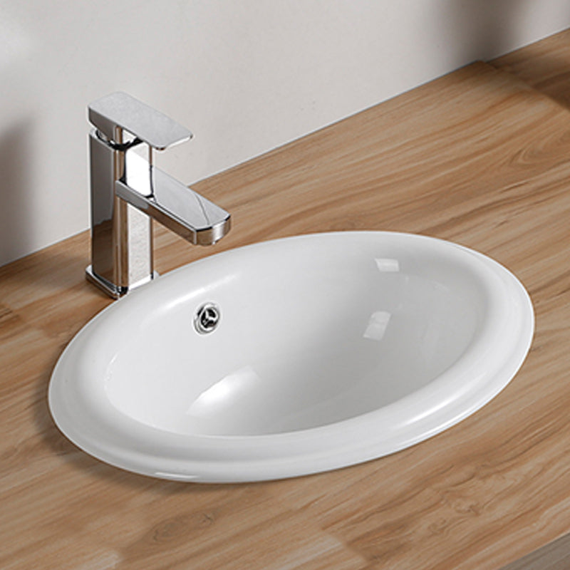 Traditional Drop-in Bathroom Sink Oval Porcelain with Overflow and Faucet Basin