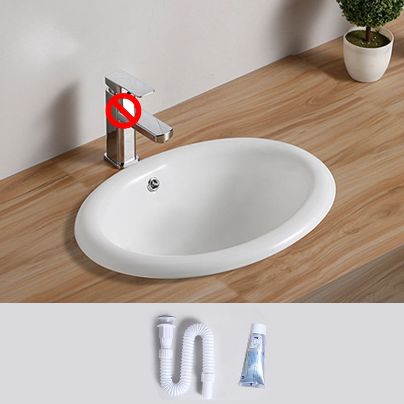Traditional Drop-in Bathroom Sink Oval Porcelain with Overflow and Faucet Basin