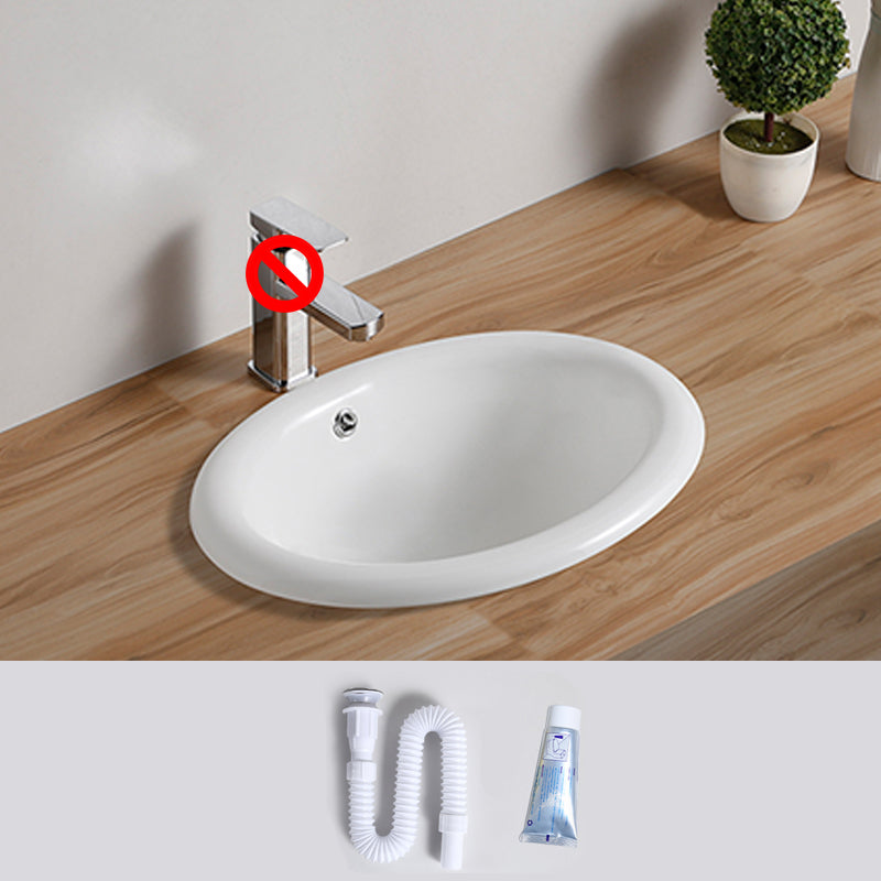 Traditional Drop-in Bathroom Sink Oval Porcelain with Overflow and Faucet Basin