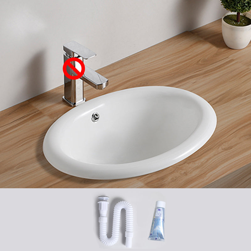 Traditional Drop-in Bathroom Sink Oval Porcelain with Overflow and Faucet Basin