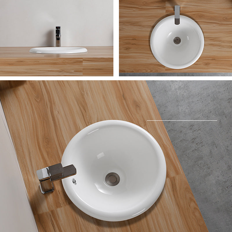 Traditional Drop-in Bathroom Sink Oval Porcelain with Overflow and Faucet Basin
