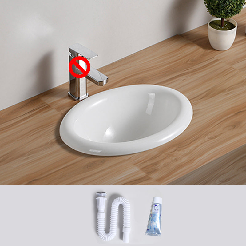 Traditional Drop-in Bathroom Sink Oval Porcelain with Overflow and Faucet Basin