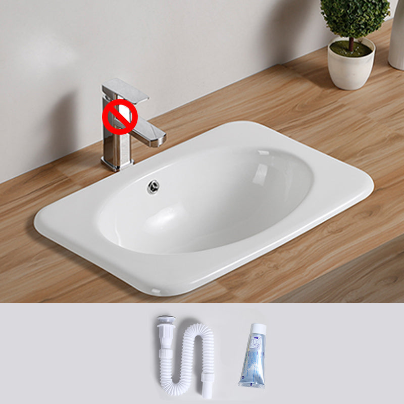 Traditional Drop-in Bathroom Sink Oval Porcelain with Overflow and Faucet Basin