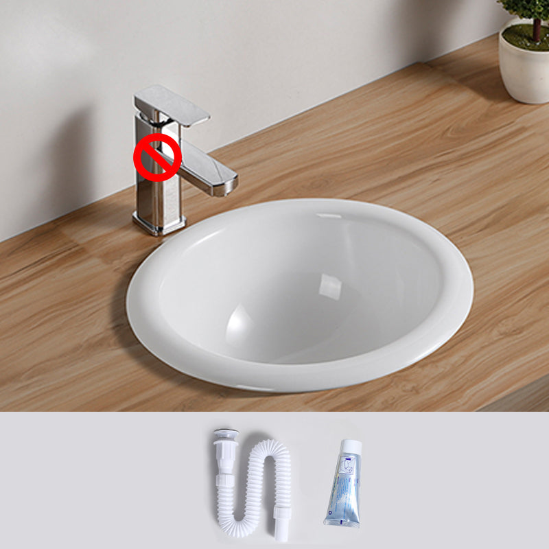 Traditional Drop-in Bathroom Sink Oval Porcelain with Overflow and Faucet Basin