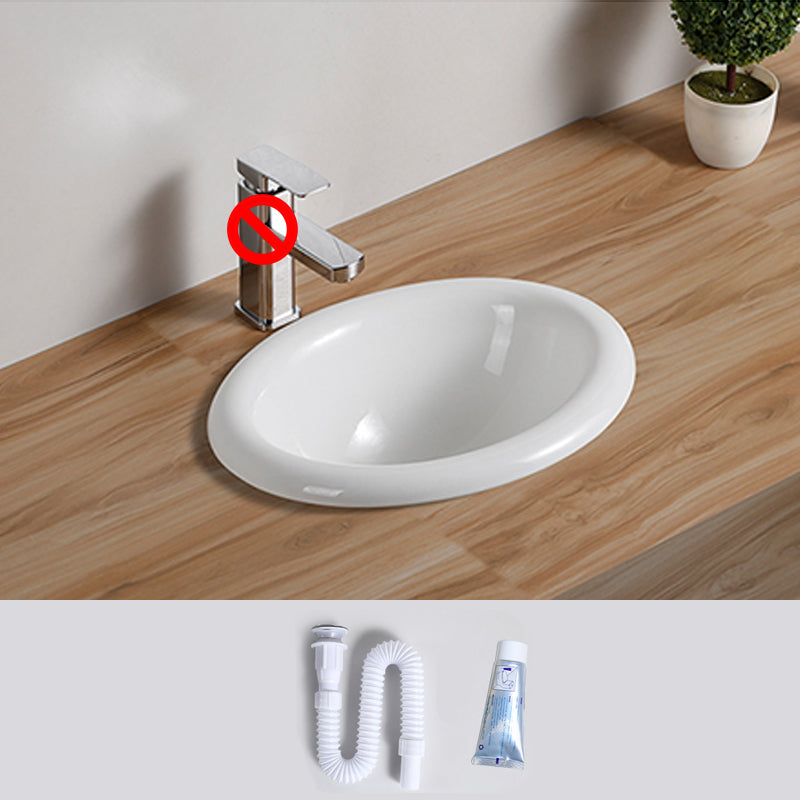 Traditional Drop-in Bathroom Sink Oval Porcelain with Overflow and Faucet Basin
