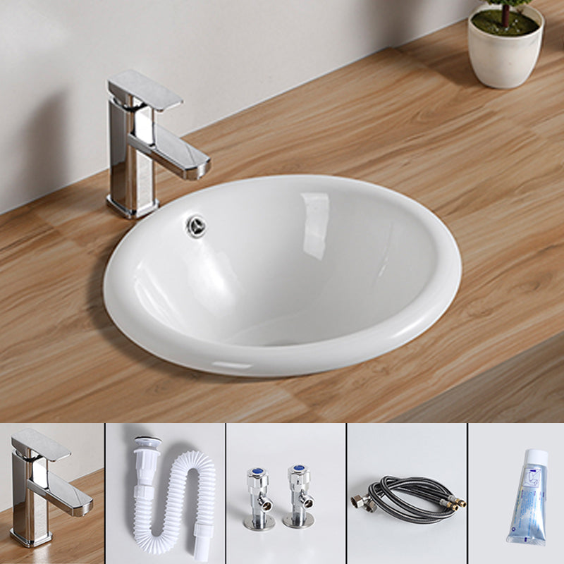 Traditional Drop-in Bathroom Sink Oval Porcelain with Overflow and Faucet Basin
