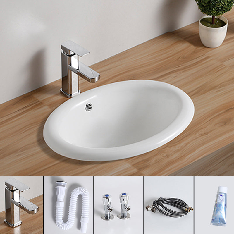 Traditional Drop-in Bathroom Sink Oval Porcelain with Overflow and Faucet Basin