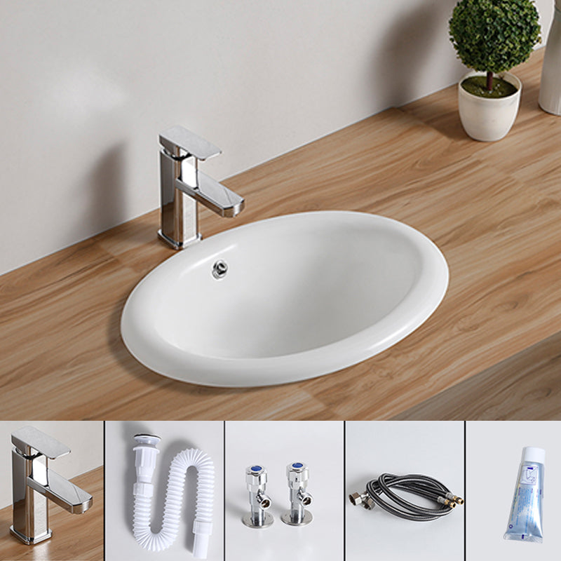 Traditional Drop-in Bathroom Sink Oval Porcelain with Overflow and Faucet Basin