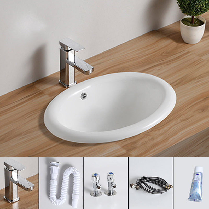 Traditional Drop-in Bathroom Sink Oval Porcelain with Overflow and Faucet Basin