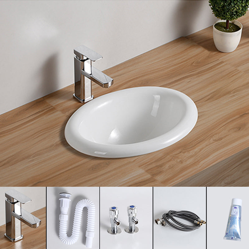 Traditional Drop-in Bathroom Sink Oval Porcelain with Overflow and Faucet Basin