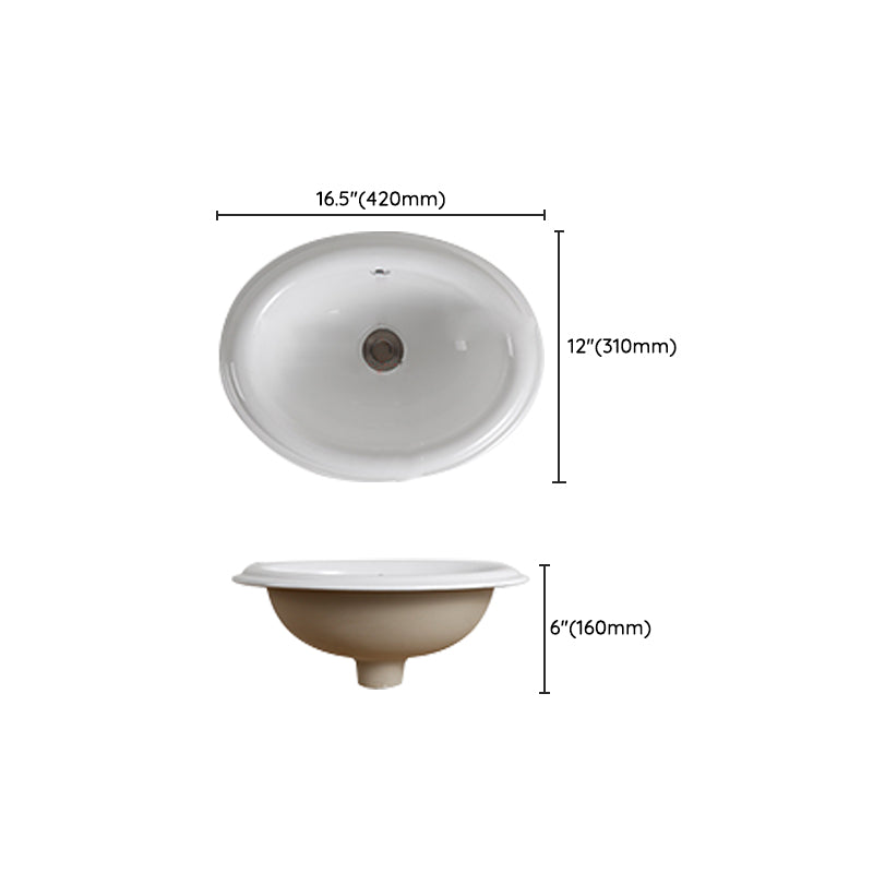 Traditional Drop-in Bathroom Sink Oval Porcelain with Overflow and Faucet Basin