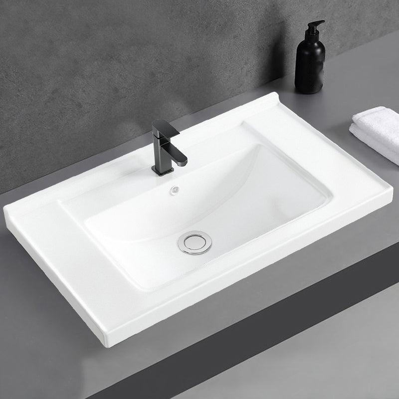 Basic Bathroom Sink Overflow Hole White Vessel Lavatory Sink (Not Included Faucet)